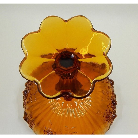 Fenton Cabbage Rose Amber Compote Pedestal Bowl Candy Dish - Picture 11 of 12